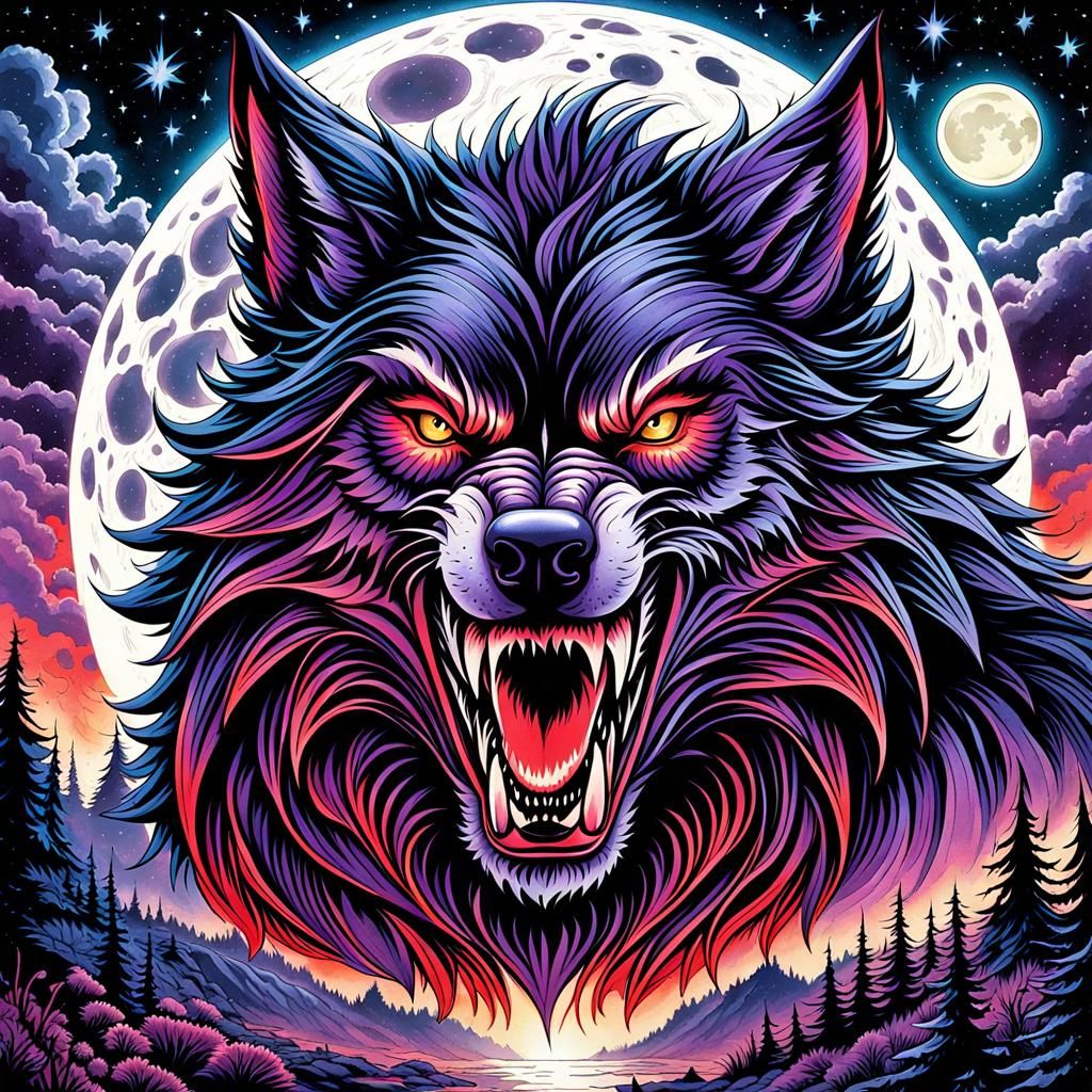 Gothic Werewolf in Watercolor Comic Art Style