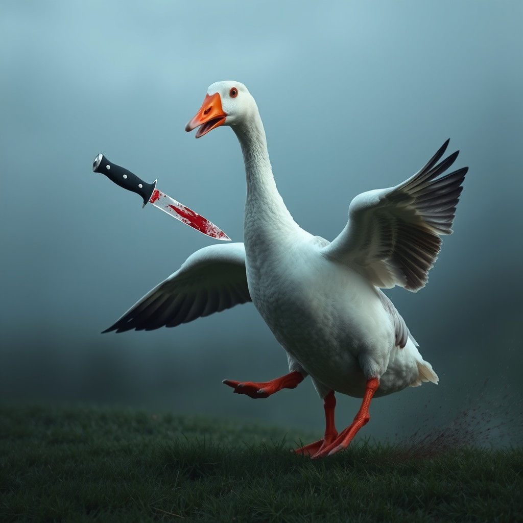 Goose with Bloody Knife Attacks Witness