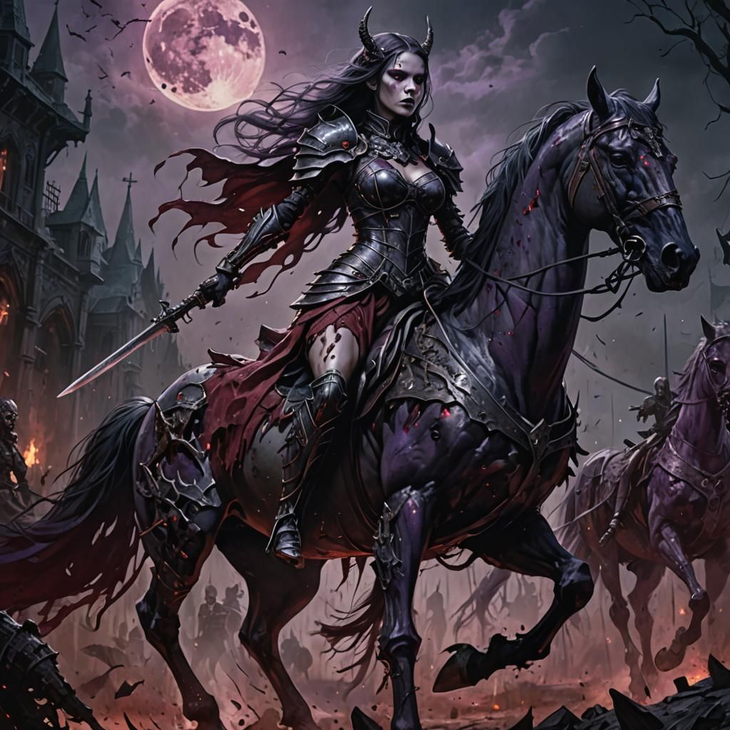 Demonic Woman on Undead Horse: Dark Fantasy Art