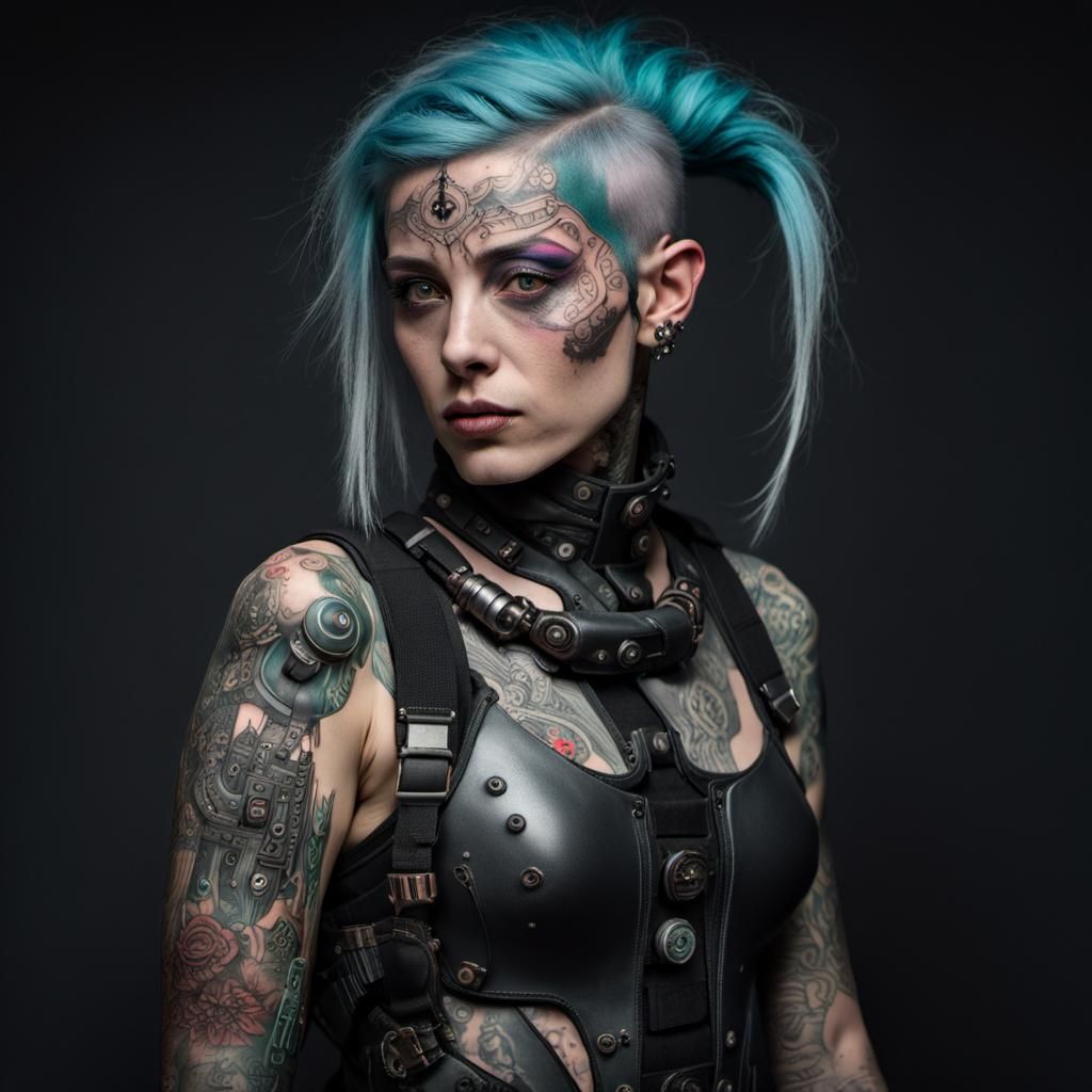 Cyberpunk Elf in Dieselpunk Cityscape, Noir Art