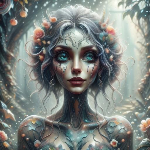 Tim Burton Style Fairy in Magical Garden