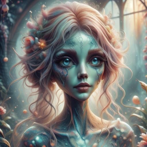 Tim Burton Style Fairy in Magical Garden