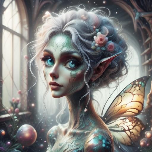 Tim Burton Style Fairy in Magical Garden