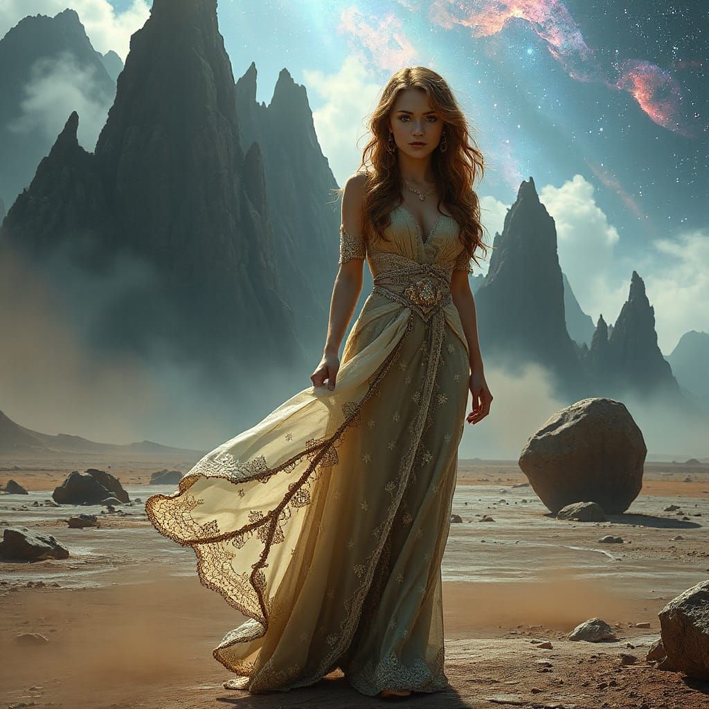 Starlight Gown on Barren Planet: Fantasy Art