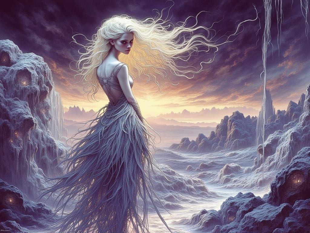 Ethereal Woman with Smoky Aura in Minimalist Style