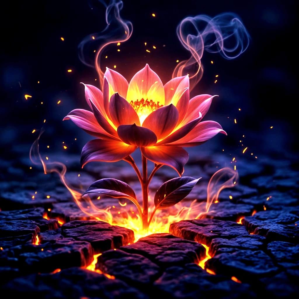 Fiery Lava Flower Blooms on Volcanic Ground