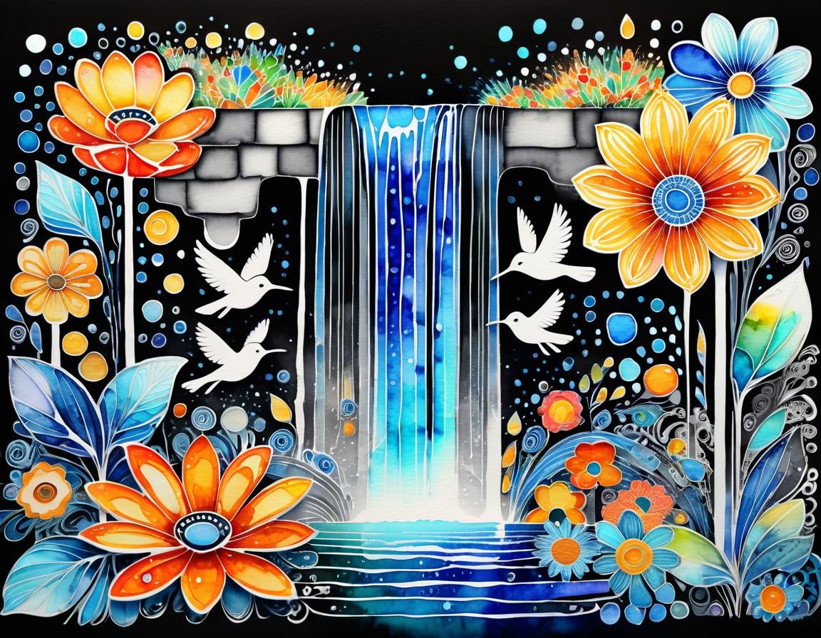 Modern 3D Waterfall in Watercolor Minimalism