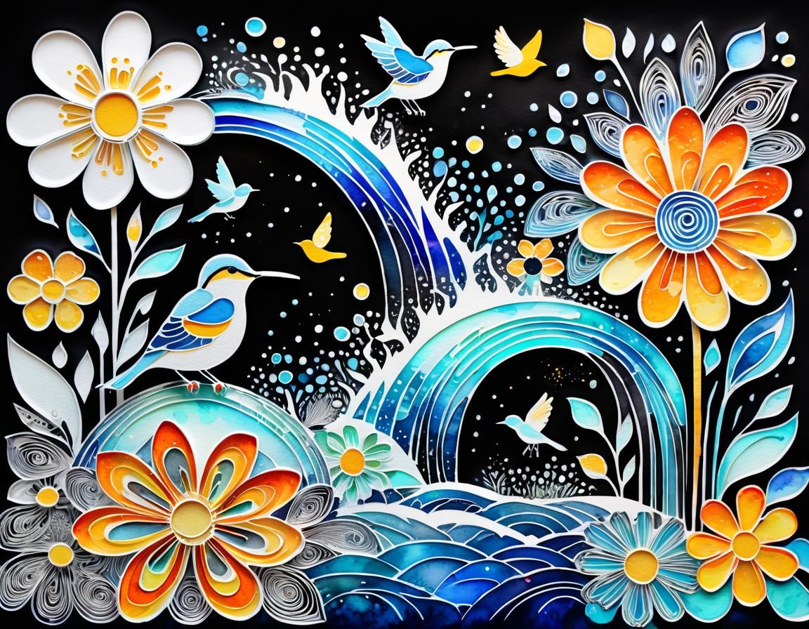 Psychedelic Waterfall: Modern Abstract Art in 3D