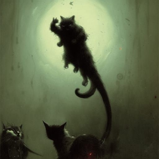 Warlock Curses Cat in Gothic Horror Style