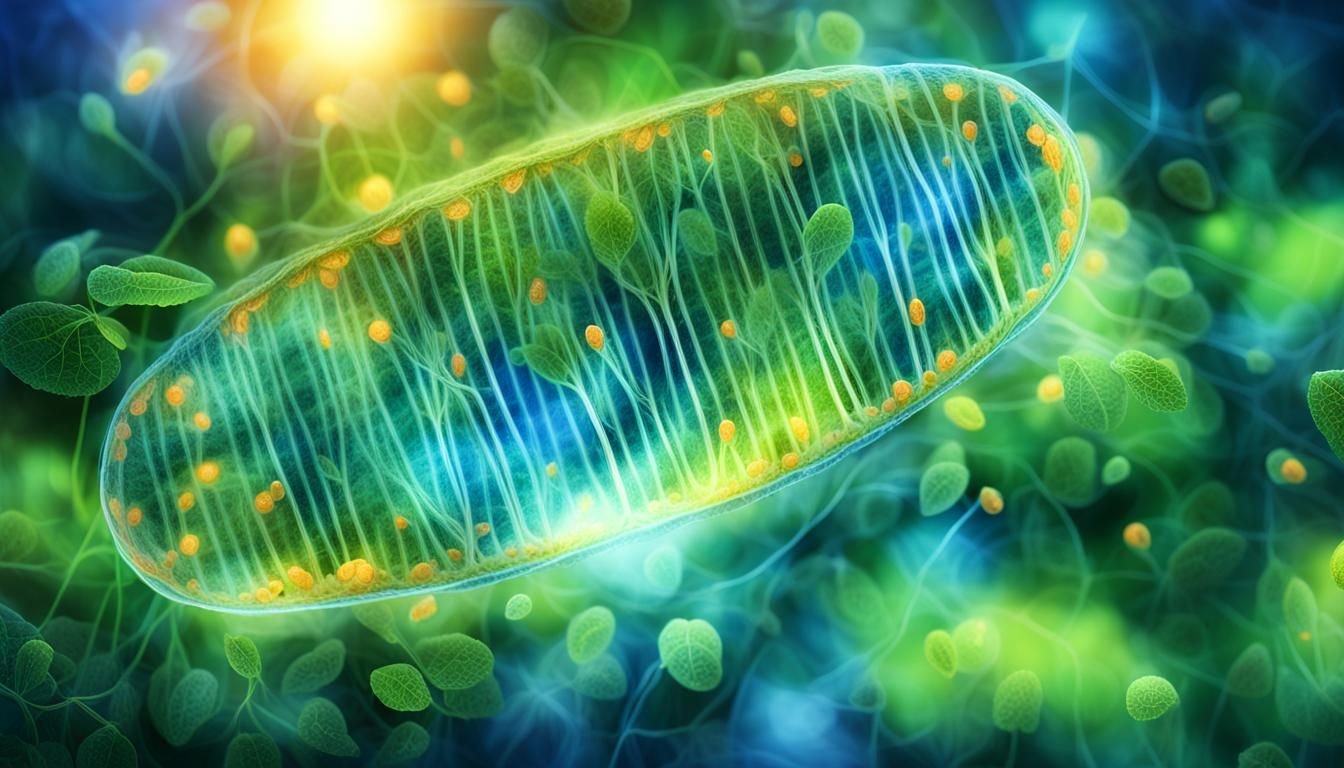 Detailed Microscopic Illustration: Mitochondria and Tree Lea...