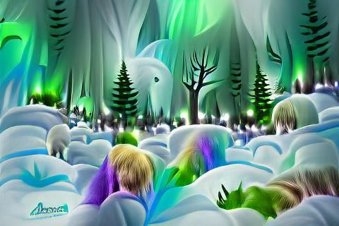 Aurora Borealis Over Snowy Forest Landscape