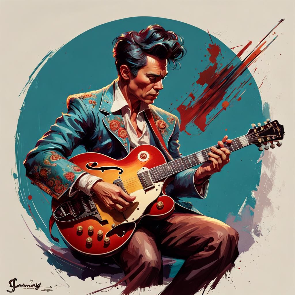 Musician Playing Guitar in Digital Illustration Style