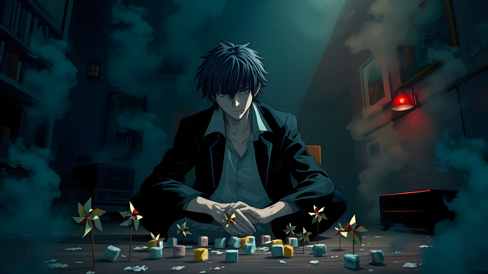 Analytical Genius Ponders in Smoky Ambiance