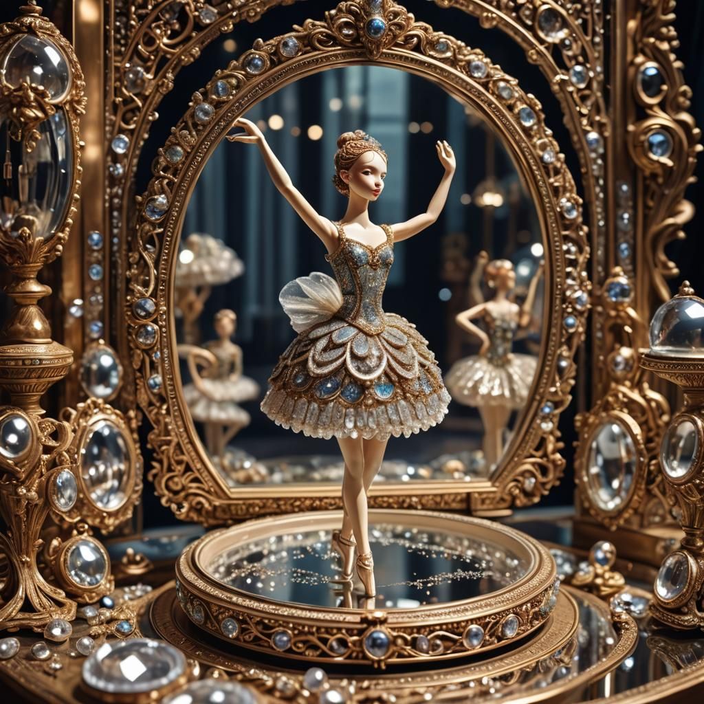 Jewel-Encrusted Jewelry Box with Ballerina, Hyperrealistic I...