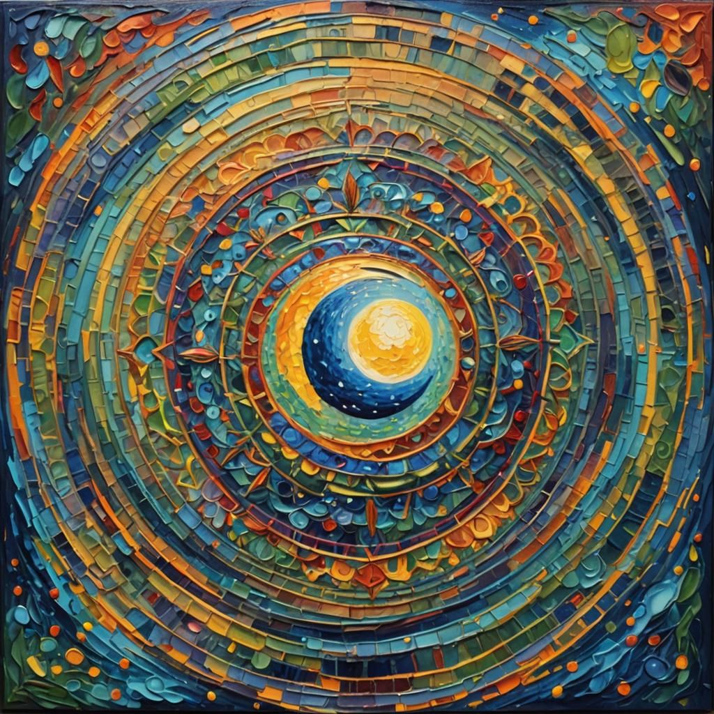Mandala Full Moon: Neo-Impressionist Oil Painting