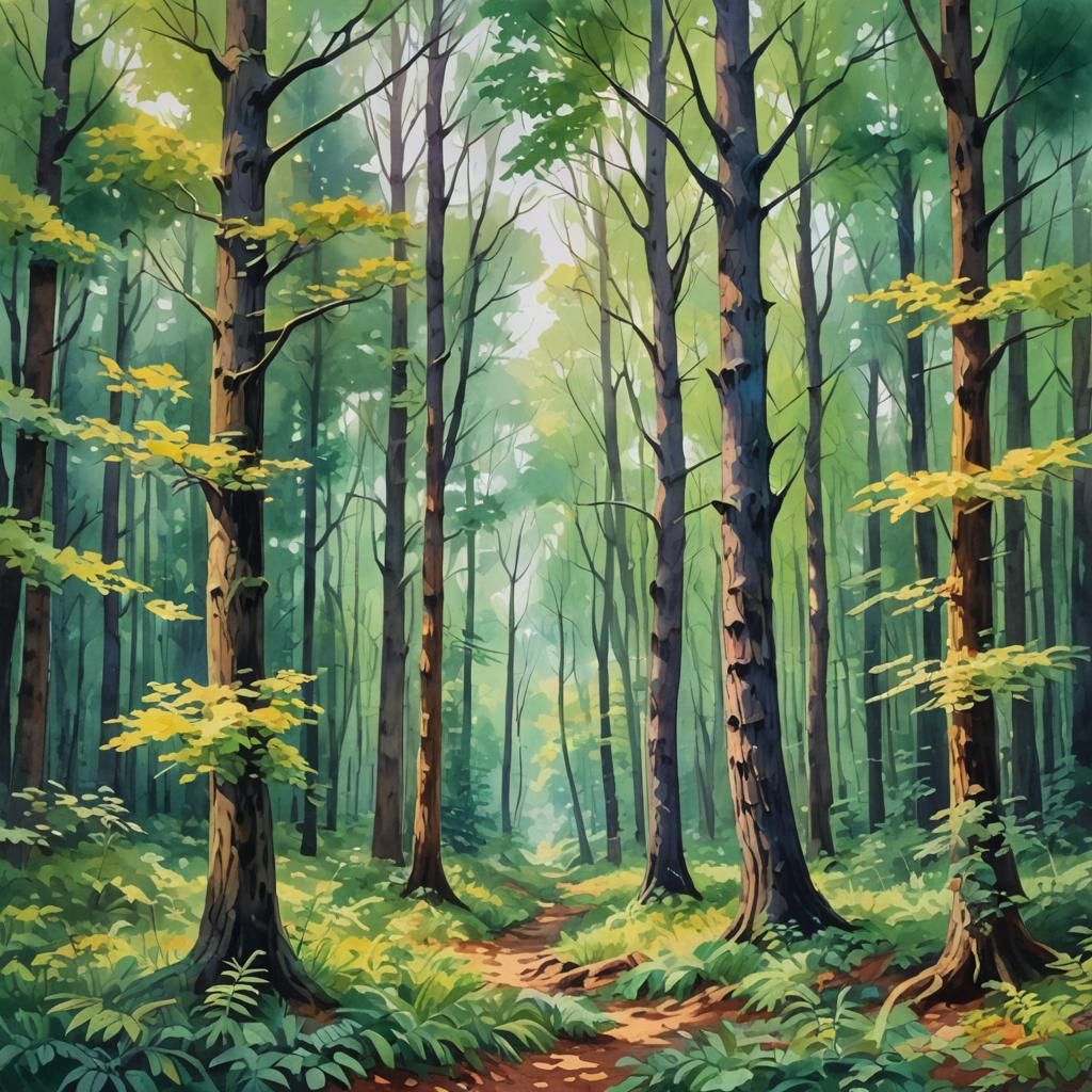 Gouache Forest in Impressionist Style