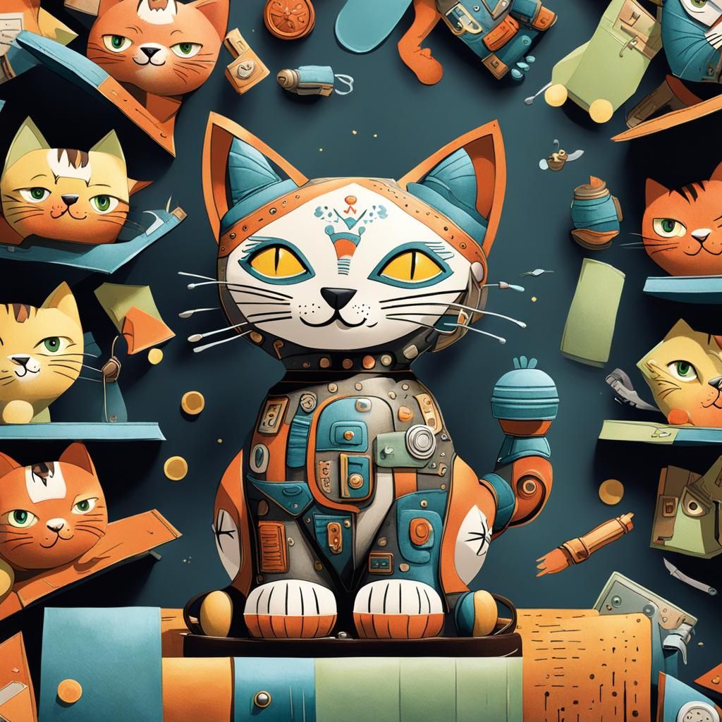 Playful Cat as Unique Toy: Fantasy Concept Art