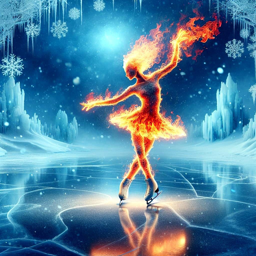 Surreal Figure Skater Made of Fire