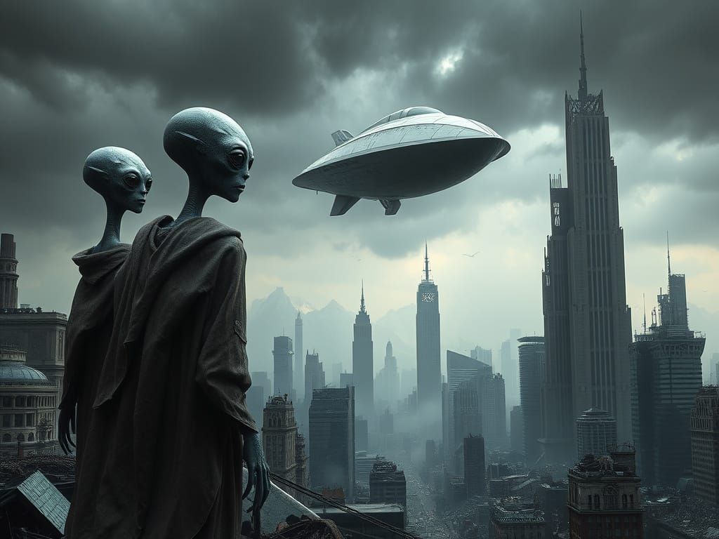 Detached Guardians of a Desolate Cityscape in Cyberpunk Styl...