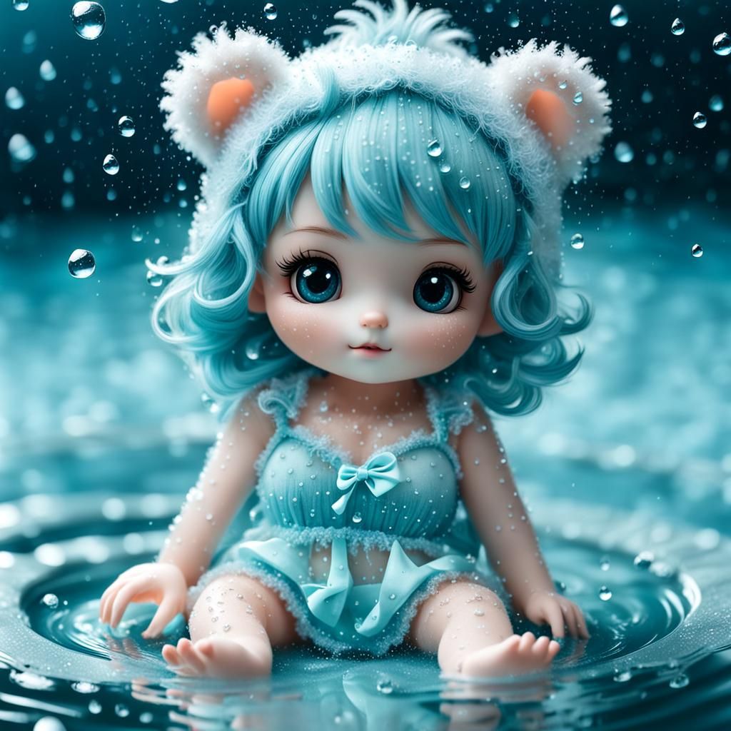 Fuzzy Babydoll Enclosed in Water Droplets