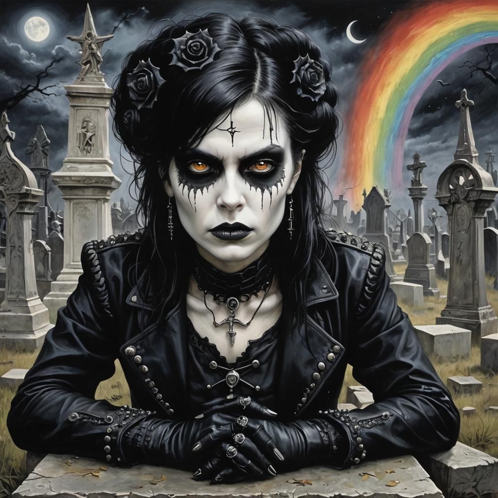 Gothic Glam Rocker in Graveyard, Biomechanical Style