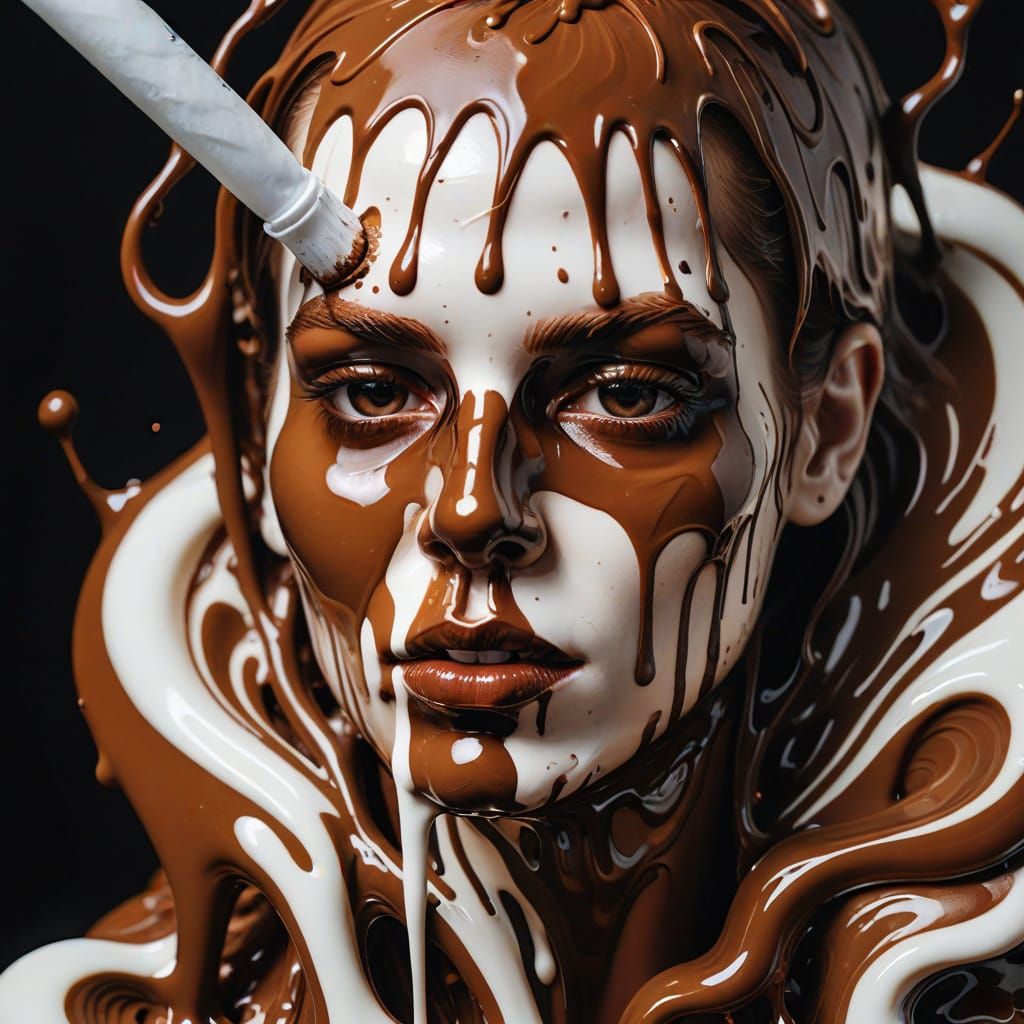 Pop Surrealism: Chocolate Portrait Drips on Milkshake