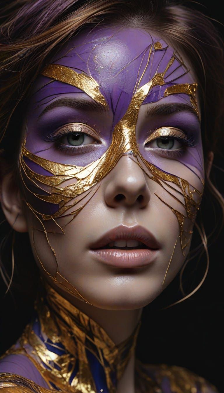 Woman's Face in Vibrant Purple and Gold