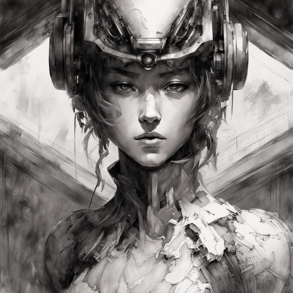 Cyborg Pilot in Cyberpunk Anime Style