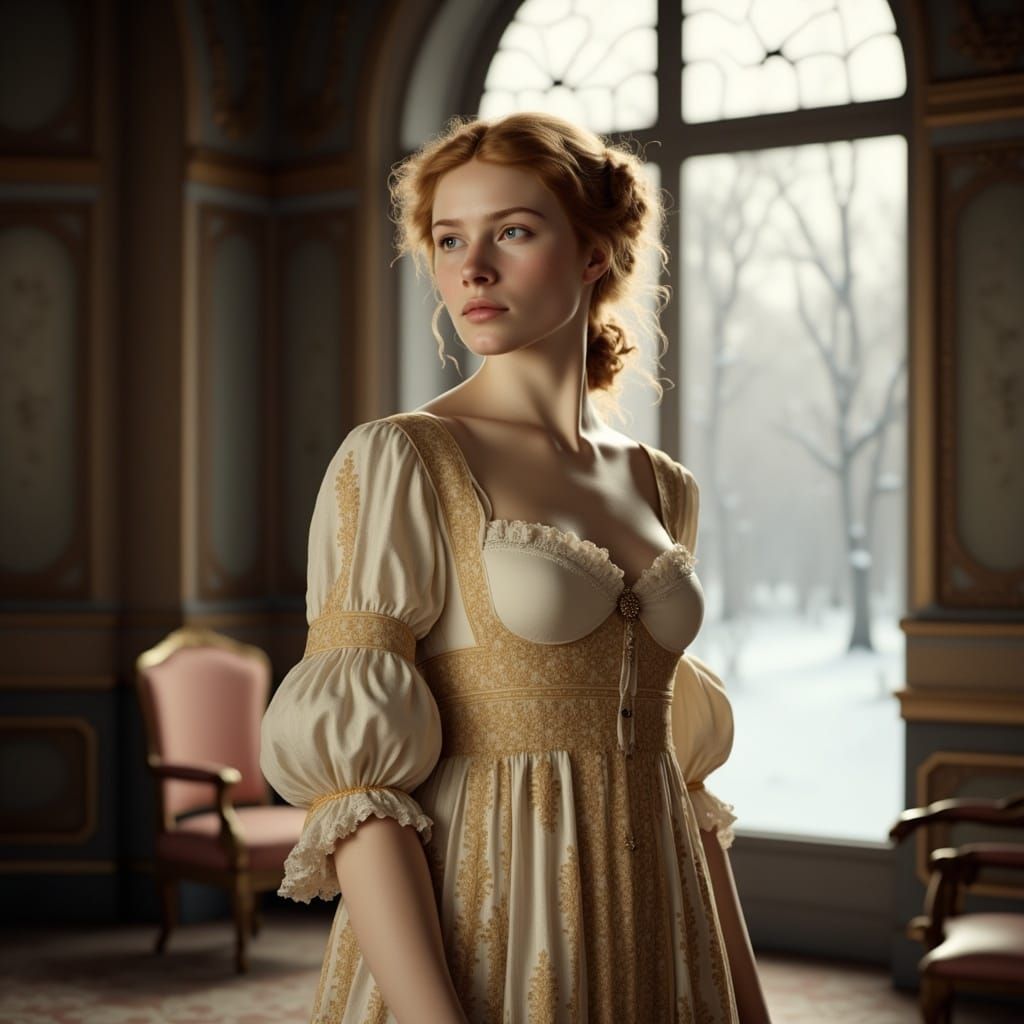 Regency Era Woman in Winter Window Portrait