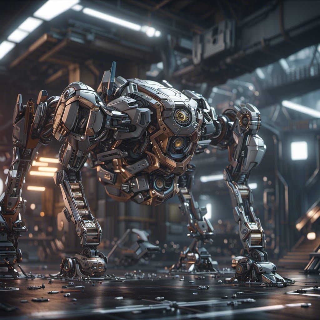 Futuristic Sci-Fi Mechs in Polished Metal: 8K Render