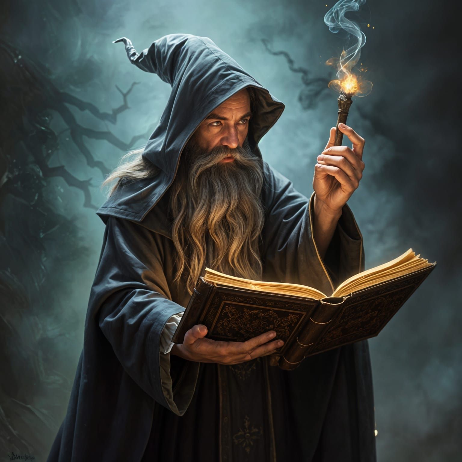 Enchanted Wizard in Mystical Study
