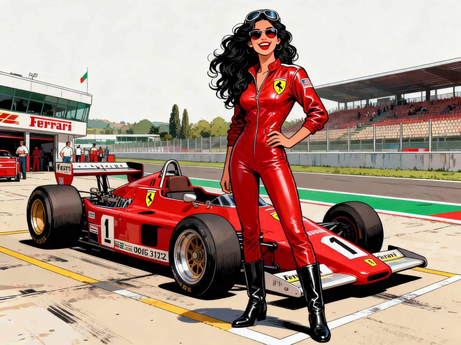 Italian Fitness Model in 70s Ferrari F1 Art