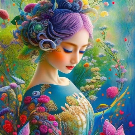 Yoga Teacher in Embroidered Lace and Ink Flow