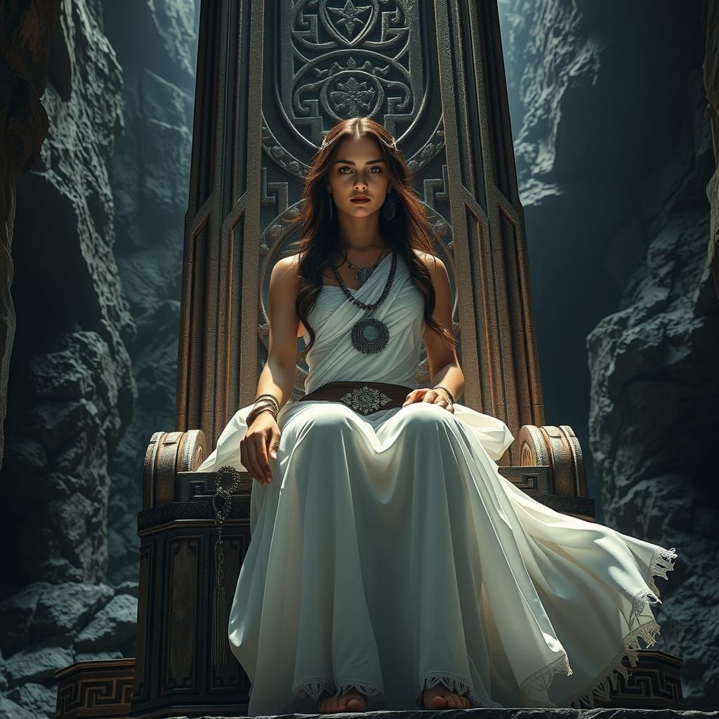 Goddess of Mountains in Toga with Silver Chains and Quartz