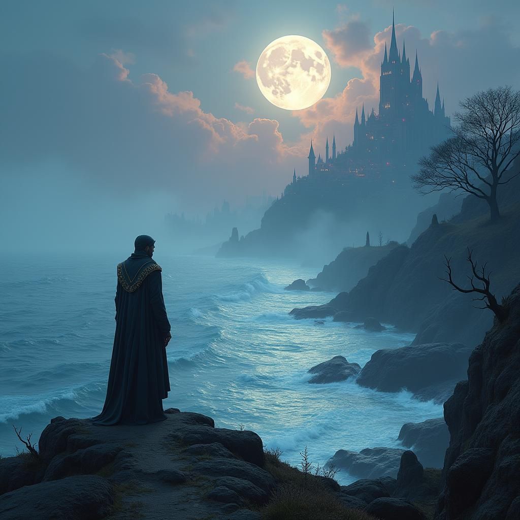 Duke Overlooking Mystical Realm in Dreamlike Fantasy Art