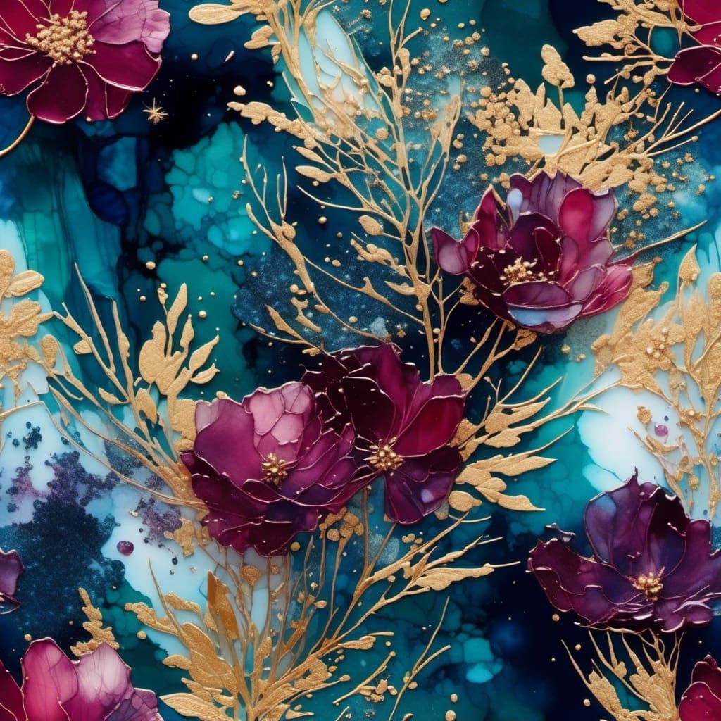 Alcohol Ink Art with Flowers and Surreal Textures