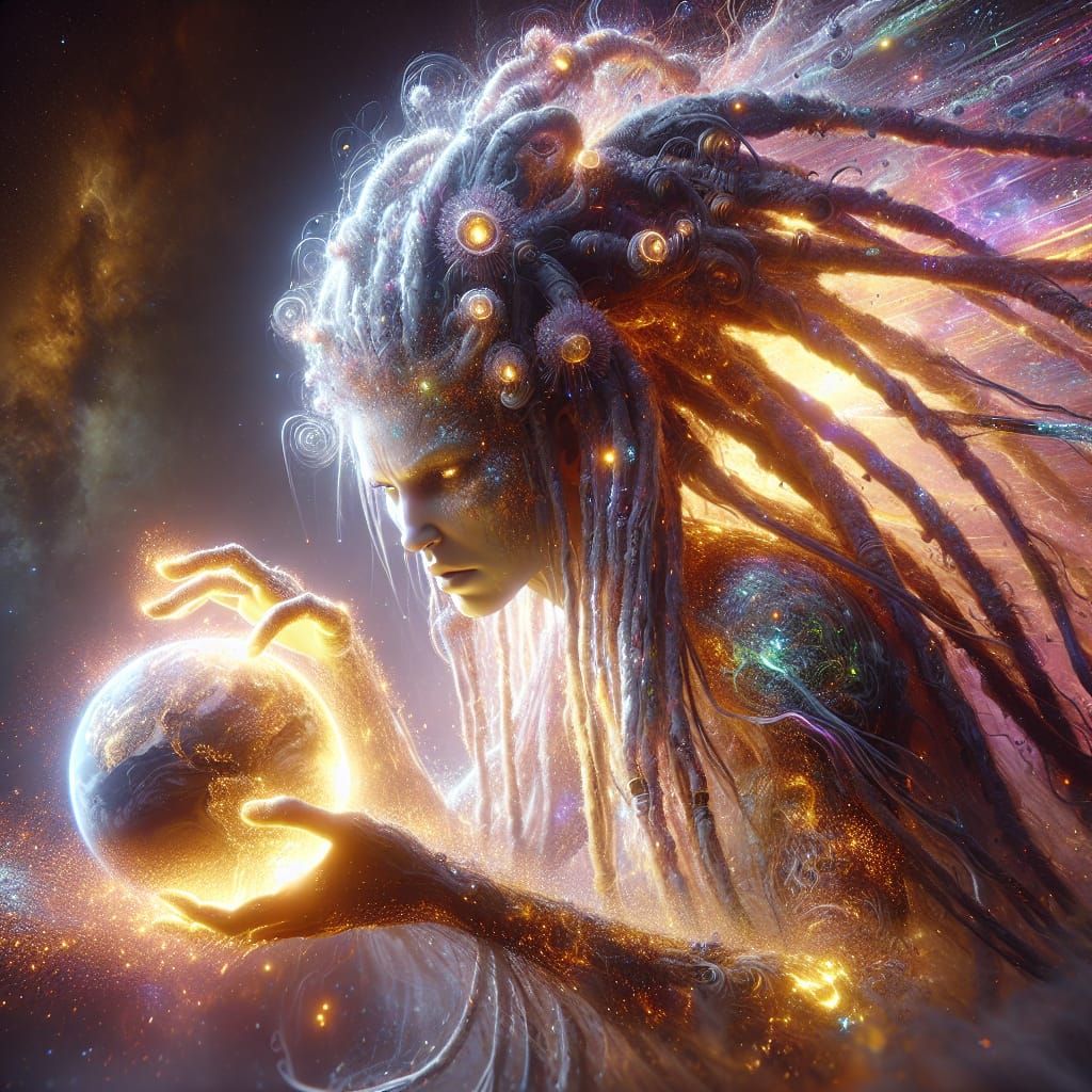 Luminous Goddess Creates a Golden Planet: Fantasy Concept Ar...