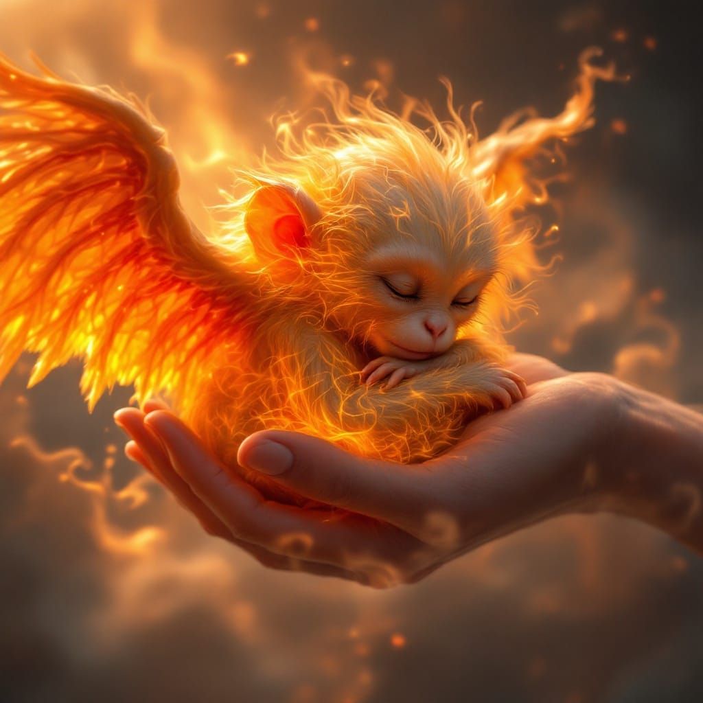 Flaming Winged Monkey in a Fantasy Matte Painting