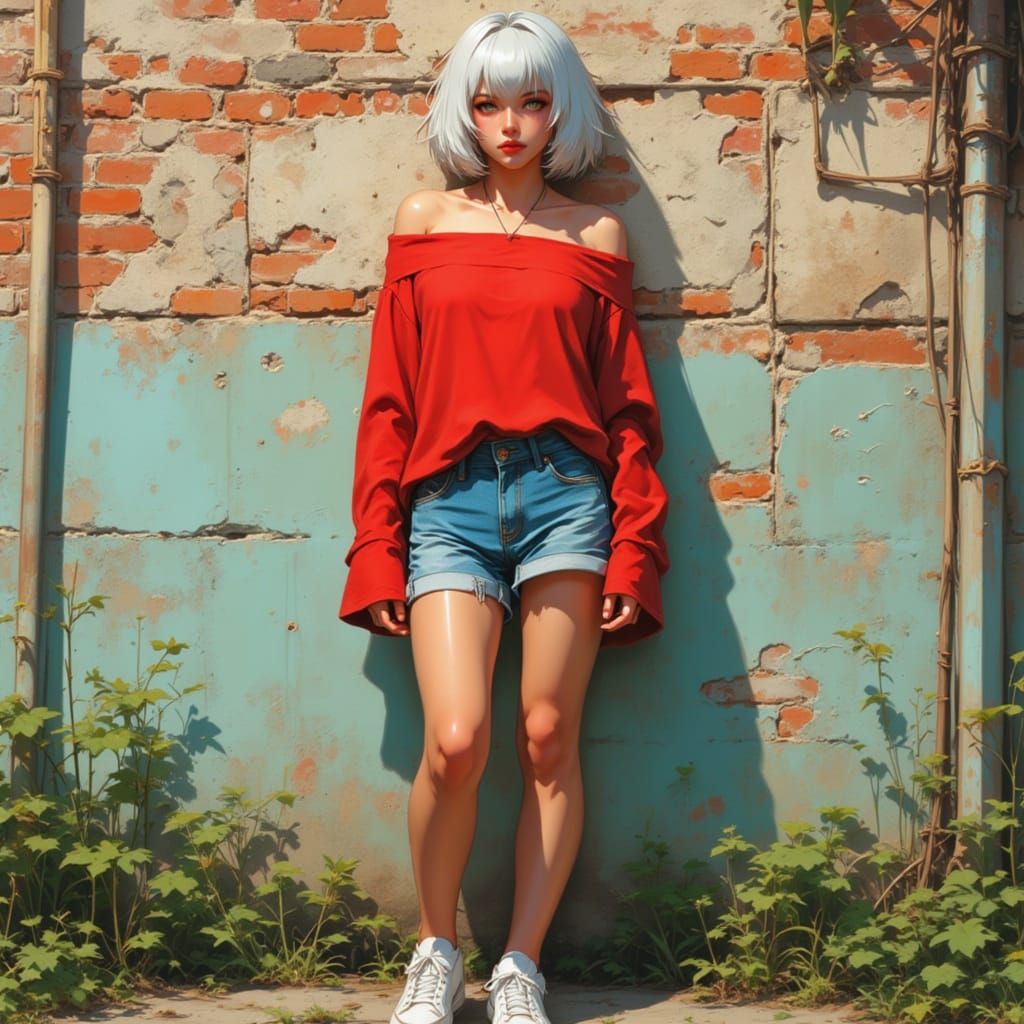 Anime Woman in Sci-Fi Cityscape as Digital Art