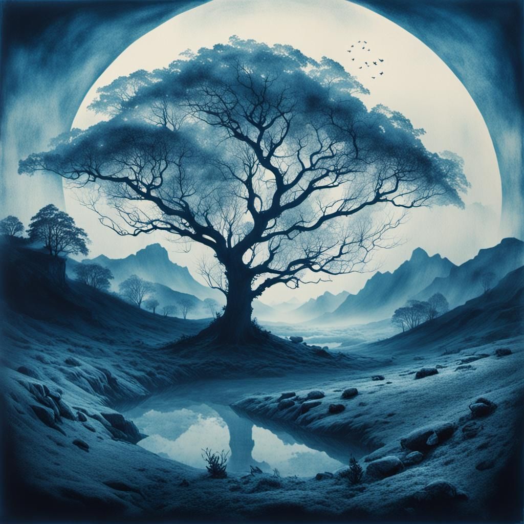 Ethereal Cyanotype Landscapes of Death and Decay