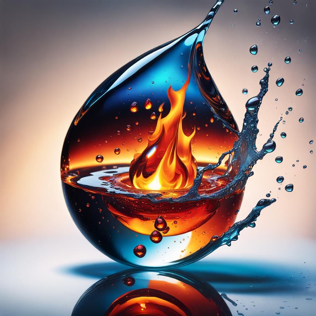 Fiery Reflection in Hyperrealistic Splash Art
