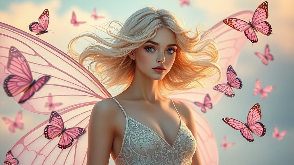 Air Fairy Sylph with Butterflies in Hyperrealistic Style
