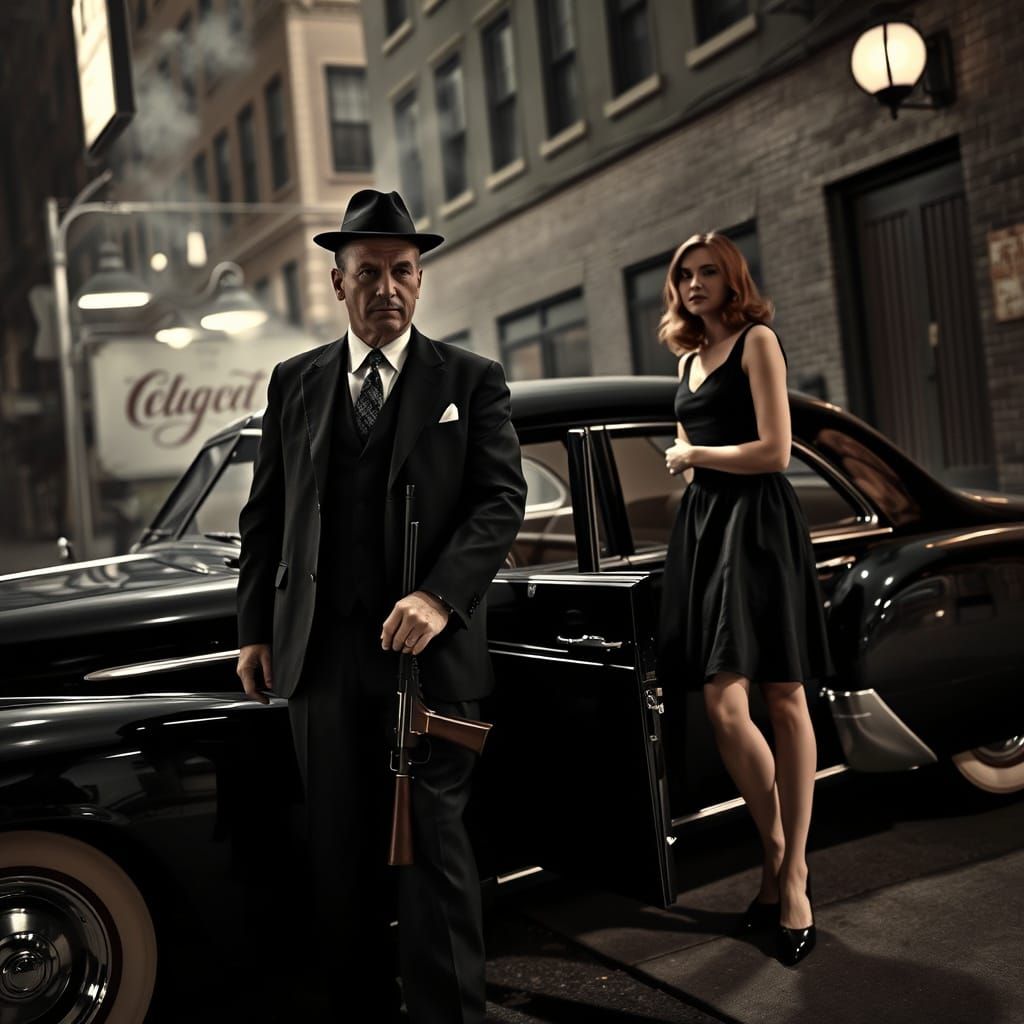 Gritty 20th Century Gangster Boss and Flapper Girl in Chicag...