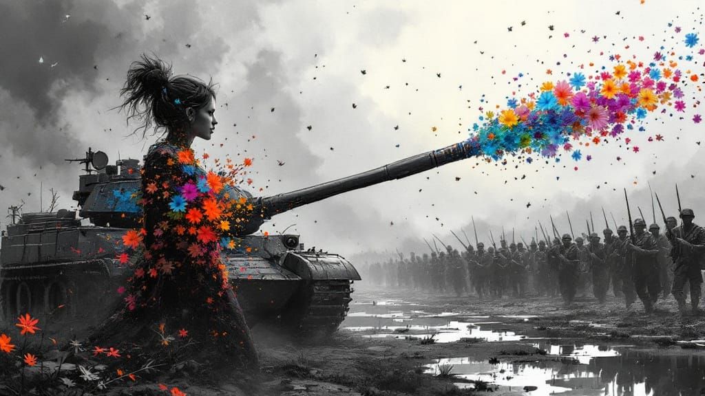 Artist Defies War with Colorful Flowers