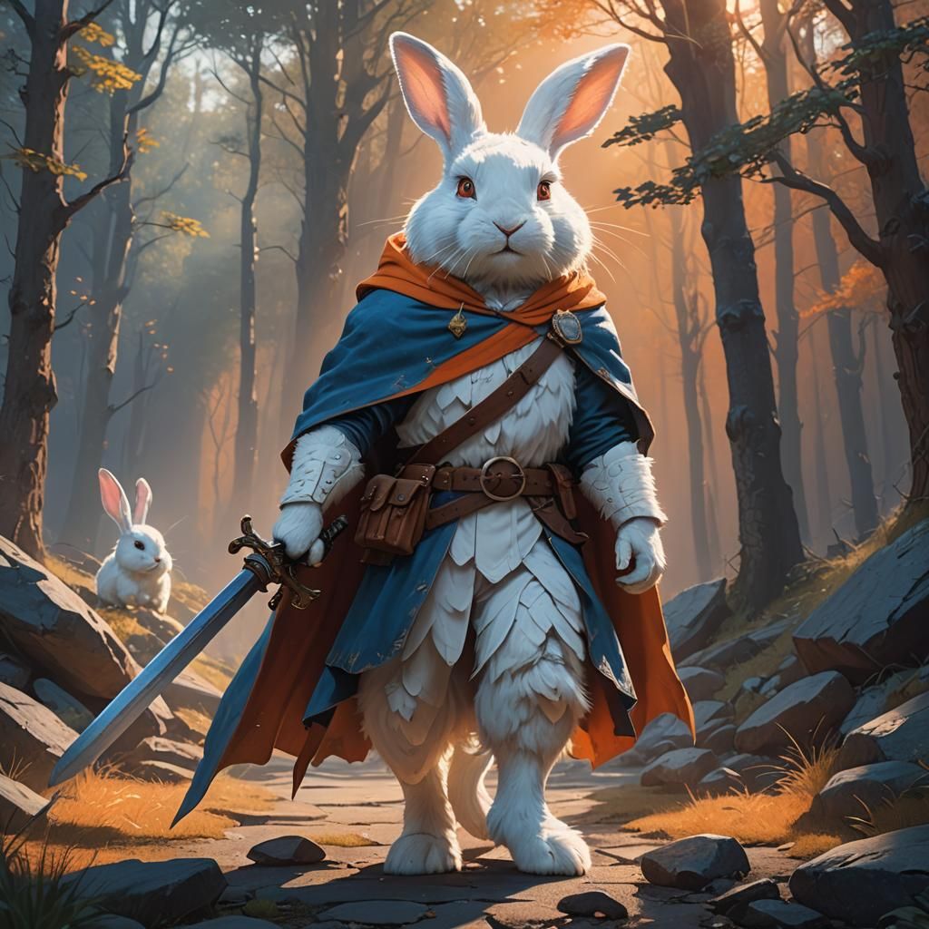 Fluffy Rabbit Barbarian in High Fantasy Style