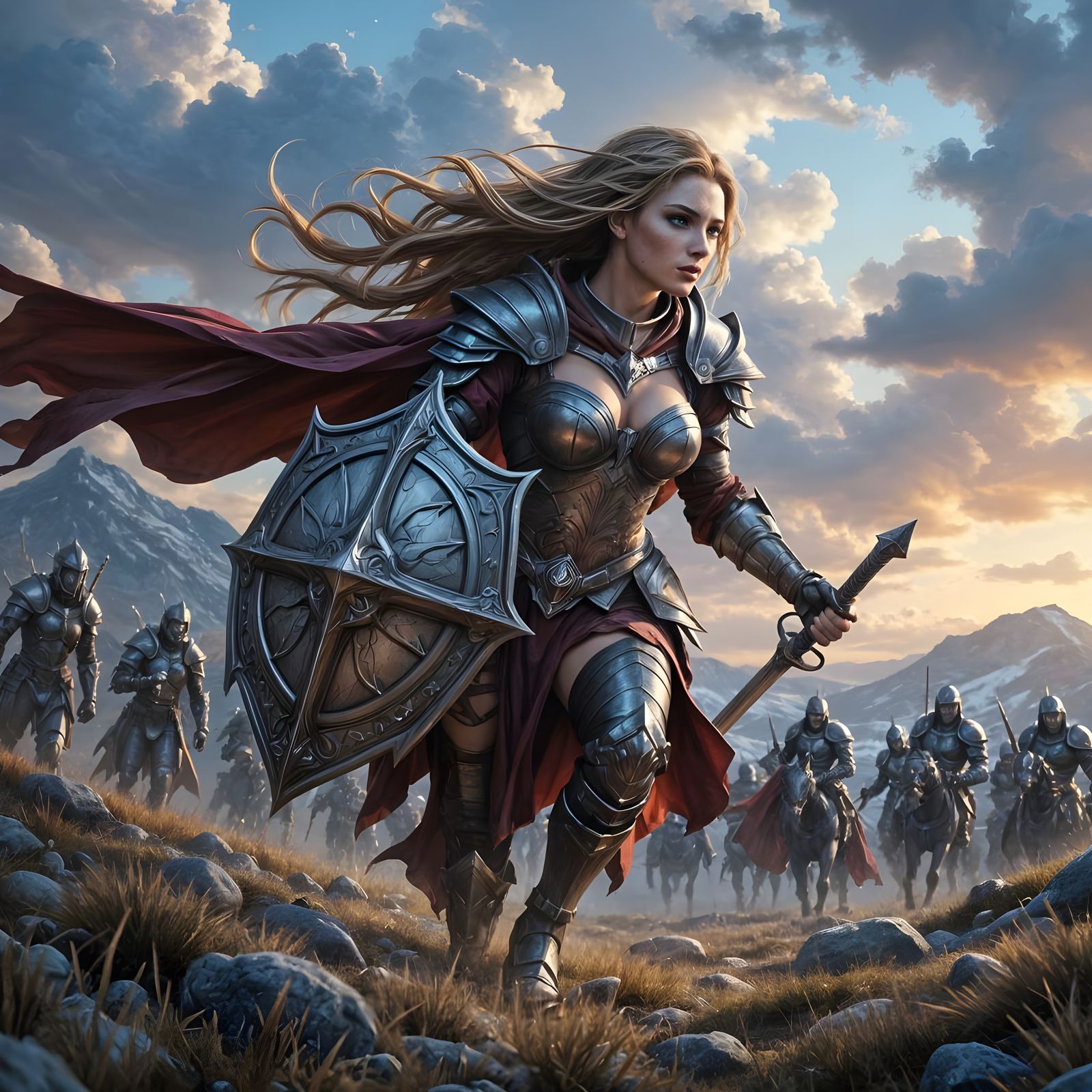 Female Warrior Leads Charge in Epic Twilight Battle