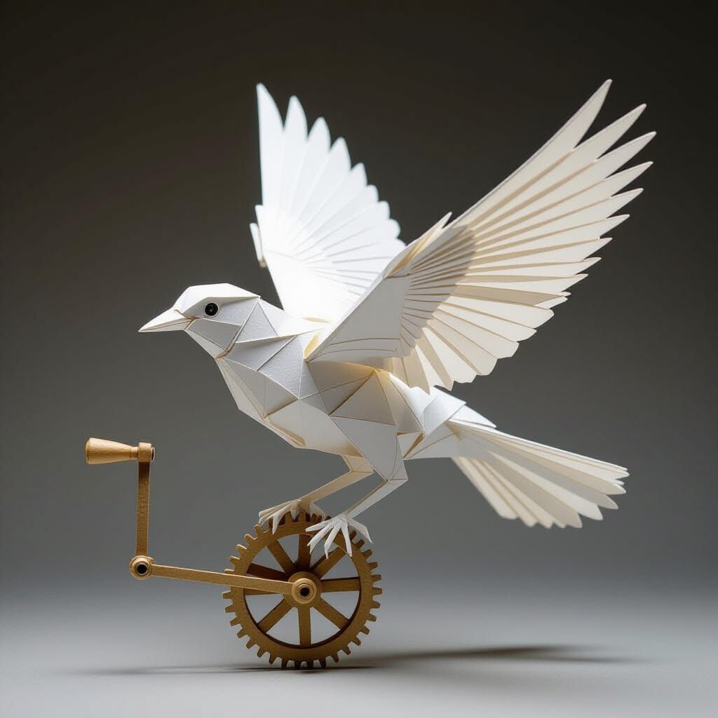 Kinetic Paper Bird Sculpture with Moving Wings