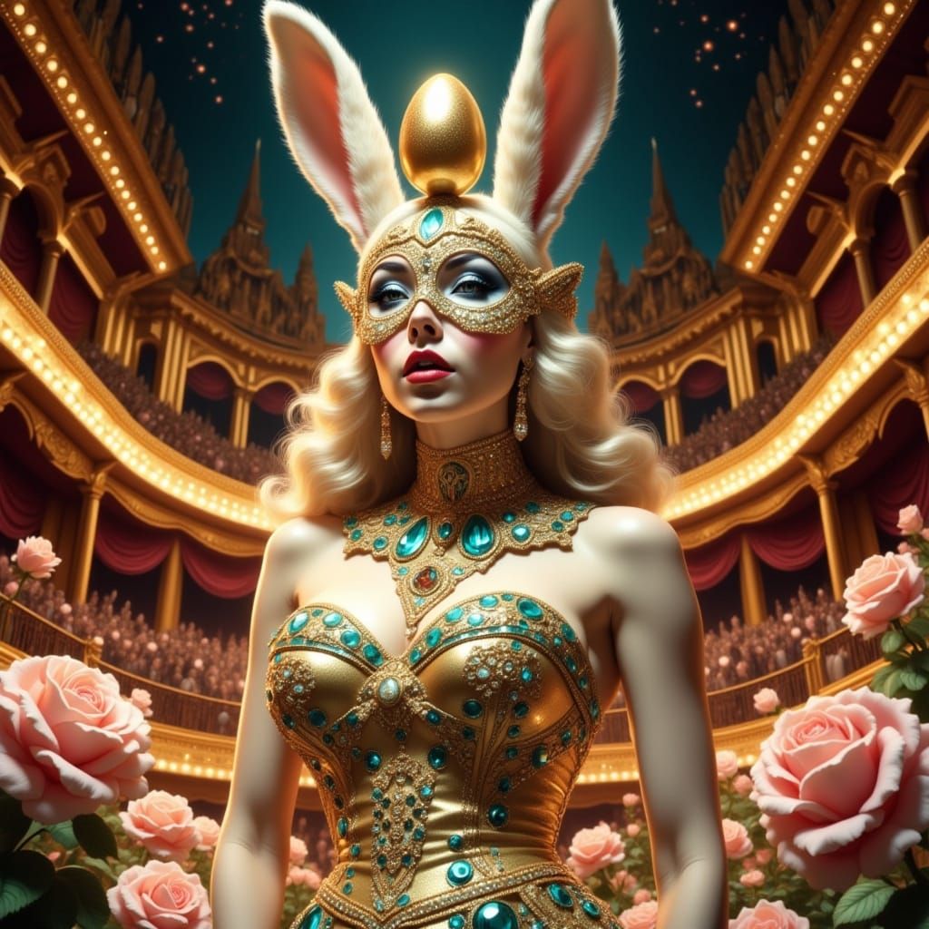 Glamorous Bunny Queen Reigns Supreme in Sparkling Corset and...