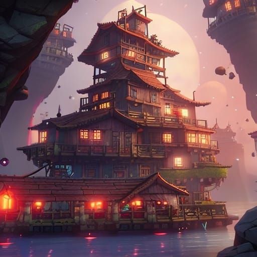 Steampunk Treehouse on Misty Lake Concept Art