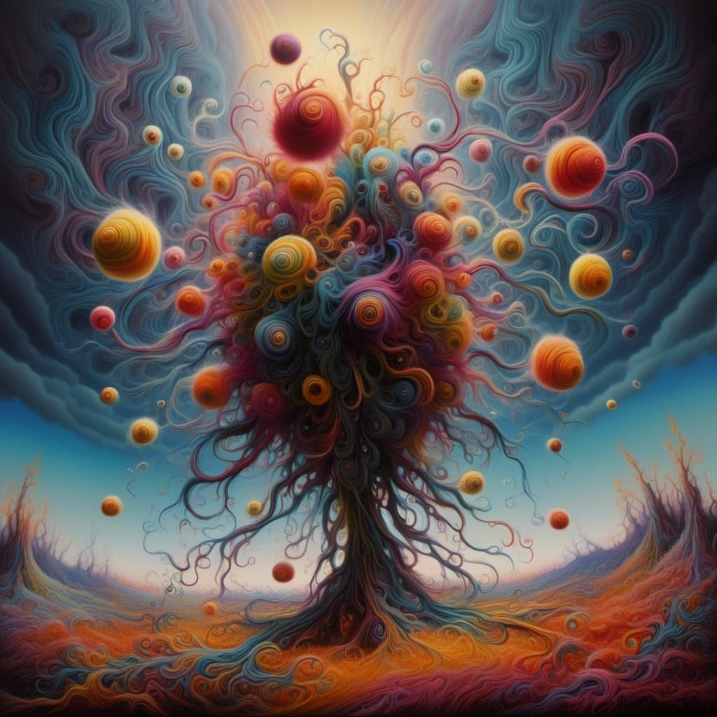 Surreal Landscape with Twisting Flora and Vortex